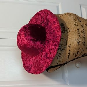 Red crushed velvet wide brim hat